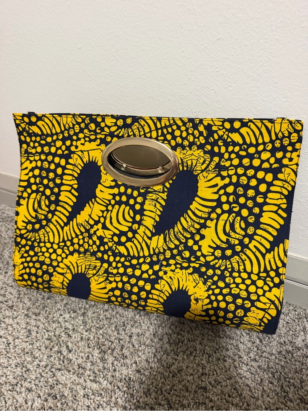 Stylish Yellow & Navy Patterned Women's Clutch